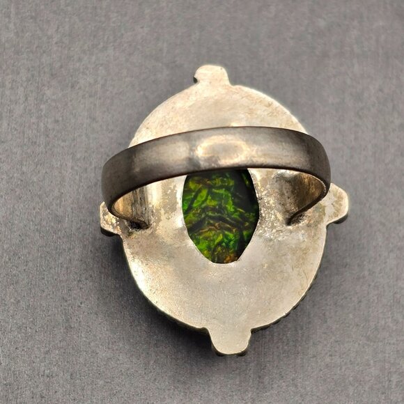 925 Sterling Silver Plt Dichroic Glass Ring Size 9 Green Iridescent Bezel Settin - Picture 4 of 12